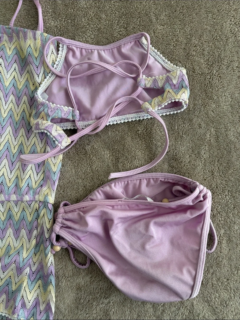 Girls Pastel Zigzag 2-Piece Swim Set with Cover-Up - Lavender